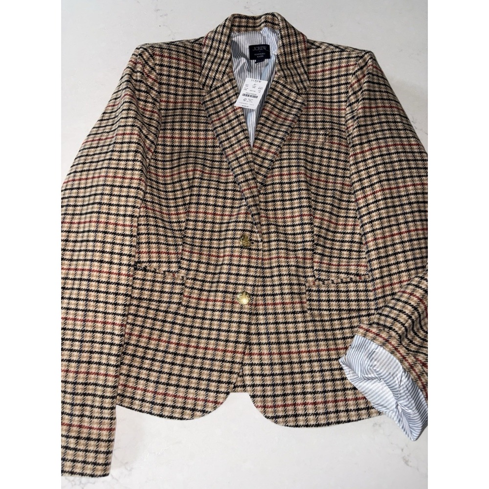 J Crew Schoolboy Houndstooth Plaid Wool Blazer 14 Gold Button Tweed Academia New